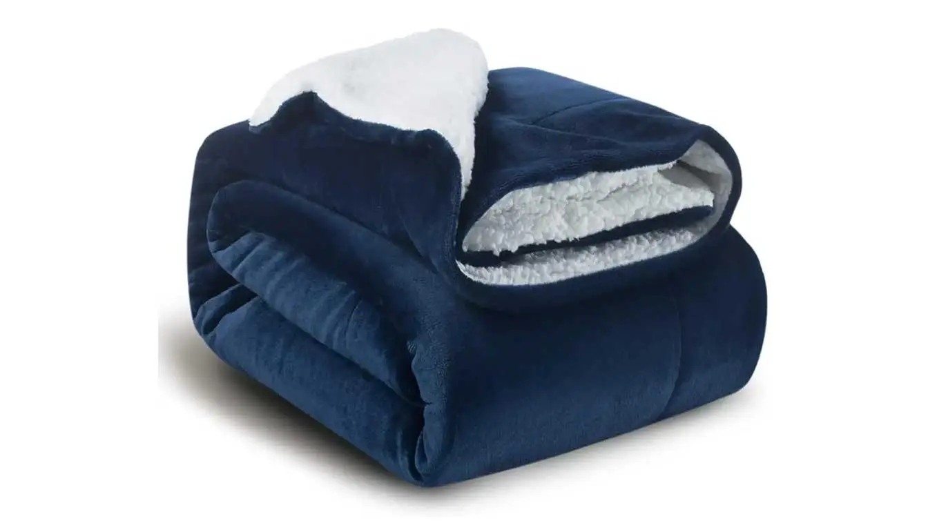 NEXTNETIC Sherpa Fleece Queen Size Throw Blanket in Navy