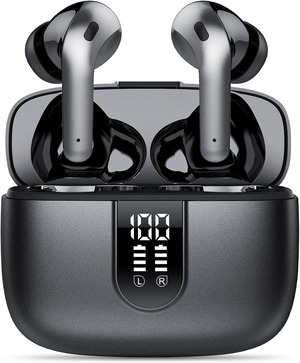 Wireless Earbuds, Bluetooth 5.3 Headphones with 4 ENC Call Noise Cancelling Mics, Bass Boost 85%, IPX7 Waterproof, 50Hrs Playtime, Mini Earbuds for Work, Sleep, Travel, USB-C, Black