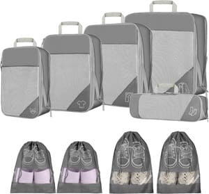 9pcs Compression Packing Cubes Set, Ultralight Expandable Travel Organizers for Carry on Luggage,Waterproof Travel Packing Cubes,Travel Packing Cubes for Suitcases (Black) (Grey)